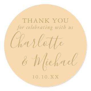 Champagne And Gold Script Wedding Favor Thank You Classic Round Sticker