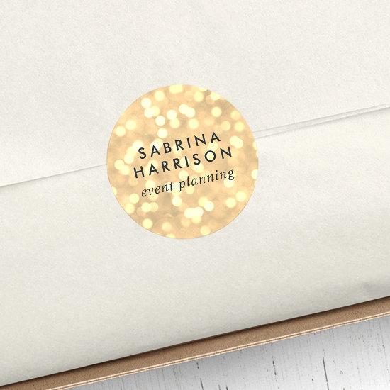 Champagne Gold Bokeh | Personalized/Business Name Classic Round Sticker