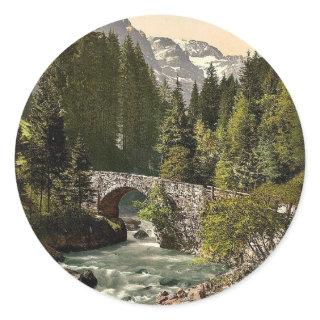 Champery, Moulins Bridge and Dent du Midi on the R Classic Round Sticker