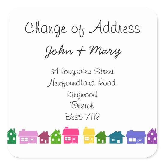Change of Address color houses new home Square Sticker