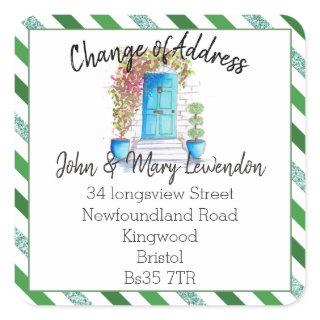 Change of Address sticker blue front door glitter