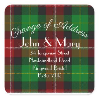 Change of Address sticker return tartan red