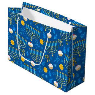 Chanukah Menorah Gelt Dreidel Blue Large Gift Bag