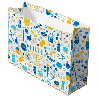 Chanukah Party Blue Gold White Large Gift Bag
