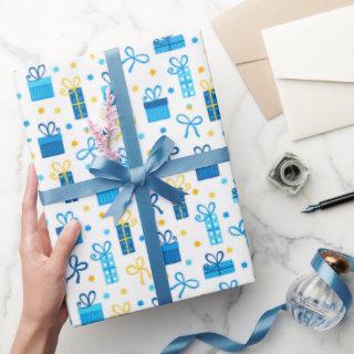 Chanukah Presents Gifts w/Bows Blue White Gold