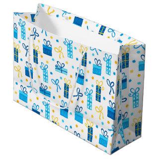 Chanukah Presents Gifts w/Bows White Large Gift Bag