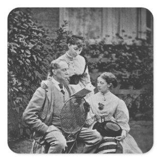 Charles Dickens with two of his daughters Square Sticker