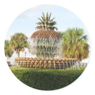 Charleston SC Pineapple Fountain, Waterfront Park Classic Round Sticker