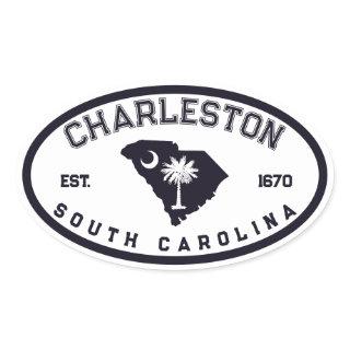 Charleston South Carolina Flag Map Navy Souvenirs Oval Sticker