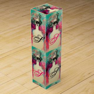 CHARM /Lady With Mask Monogram Pink Teal Green Wine Gift Box
