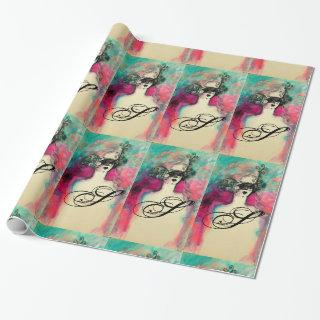 CHARM /Lady With Mask Monogram Pink Teal Green
