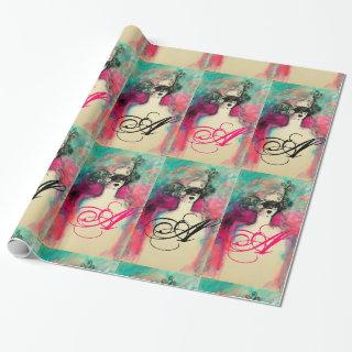 CHARM /Lady With Mask Monogram Pink Teal Green