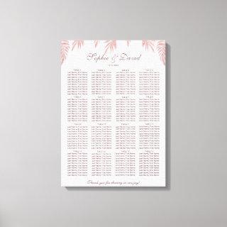 Charm Rose Gold Palm Leaves Wedding Seating Chart Canvas Print