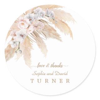 Charm White Orchid Blush Rose Pampas Grass Wedding Classic Round Sticker
