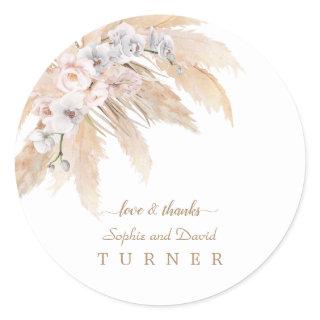 Charm White Orchid Blush Rose Pampas Grass Wedding Classic Round Sticker