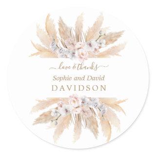 Charm White Roses Pampas Grass Wedding  Classic Round Sticker