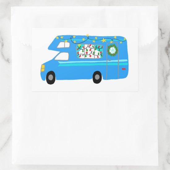 Charming Christmas Camper Vintage RV Xmas Rectangular Sticker