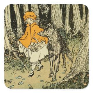 Charming Vintage Little Red Riding Hood Square Sticker