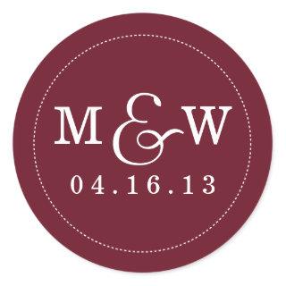 Charming Wedding Monogram Sticker - Wine Red