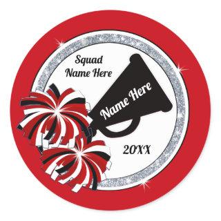 Cheap Cheerleading Stickers, Red, White and Black Classic Round Sticker