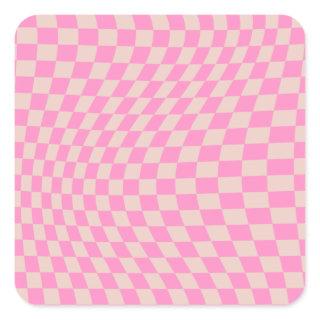 Check Pattern Peach And Pink Preppy Checkerboard Square Sticker