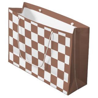 Checker squares mocha brown white geometric retro large gift bag