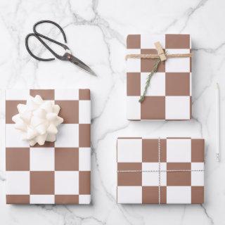 Checker squares mocha brown white geometric retro  sheets