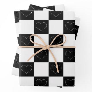 Checkerboard Hearts in Black and White  Sheets