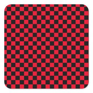 Checkerboard pattern black red square sticker