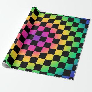 Checkerboard Rainbow Flower Pattern