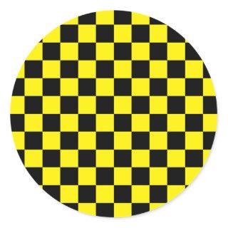 Checkered Black and Yellow Classic Round Sticker