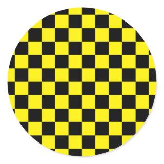 Checkered Black and Yellow Classic Round Sticker