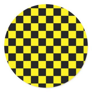 Checkered Black and Yellow Classic Round Sticker