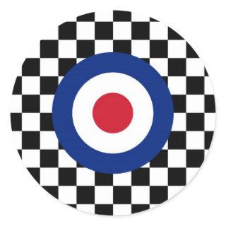 Checkered Black Racing Target Mod Classic Round Sticker