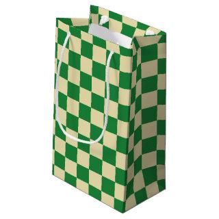 Checkered Dark Green and Beige Small Gift Bag