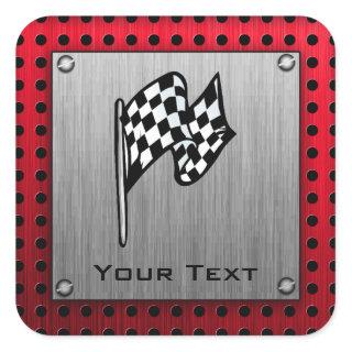 Checkered Flag; brushed aluminum look Square Sticker