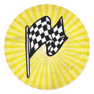 Checkered Flag; yellow Classic Round Sticker