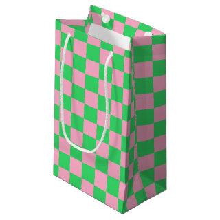 Checkered Green and Pink Small Gift Bag