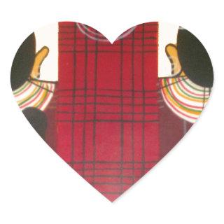Checkered Maasai Family Portrait Heart Sticker