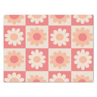 Checkered Peach Fuzz Retro Flowers Pattern  Tissue Paper