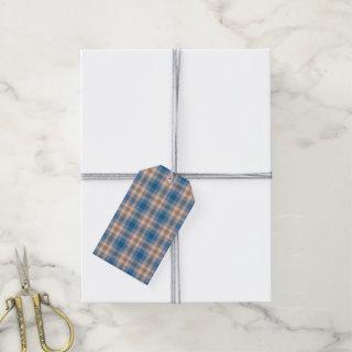 Checkered Plaid Beige Blue Gray And Peach Gift Tags