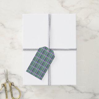 Checkered Plaid Tartan Green Stripes On Purple  Gift Tags