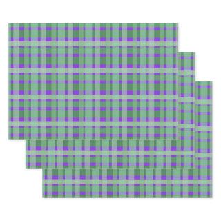 Checkered Plaid Tartan Green Stripes On Purple   Sheets