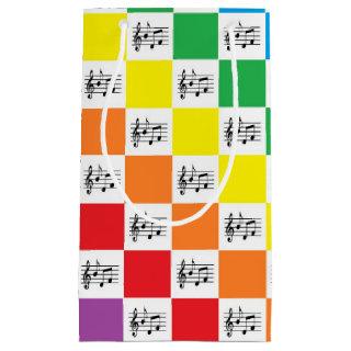 Checkered Rainbow and Musical Notes Small Gift Bag