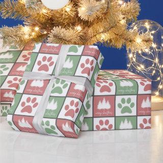 Checkered Red and Green paw print Christmas Tree