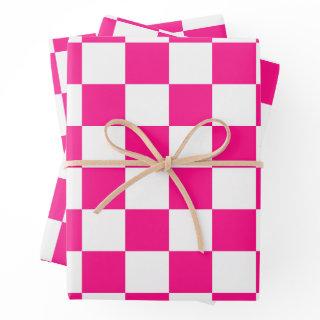 Checkered squares hot pink white geometric retro  sheets