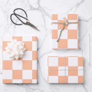 Checkered squares peach and white geometric retro  sheets