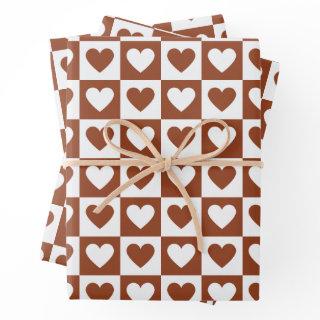 Checkered Terracotta Love Hearts Checkerboard  Sheets