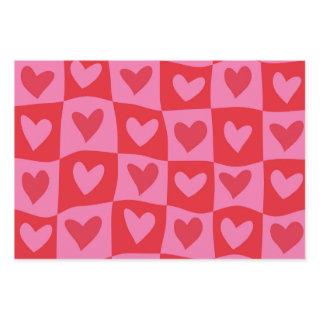 Checkered Warped Pink and Red Hearts Pattern   Sheets