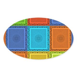 Checkered Whirl Art Print Oval Sticker